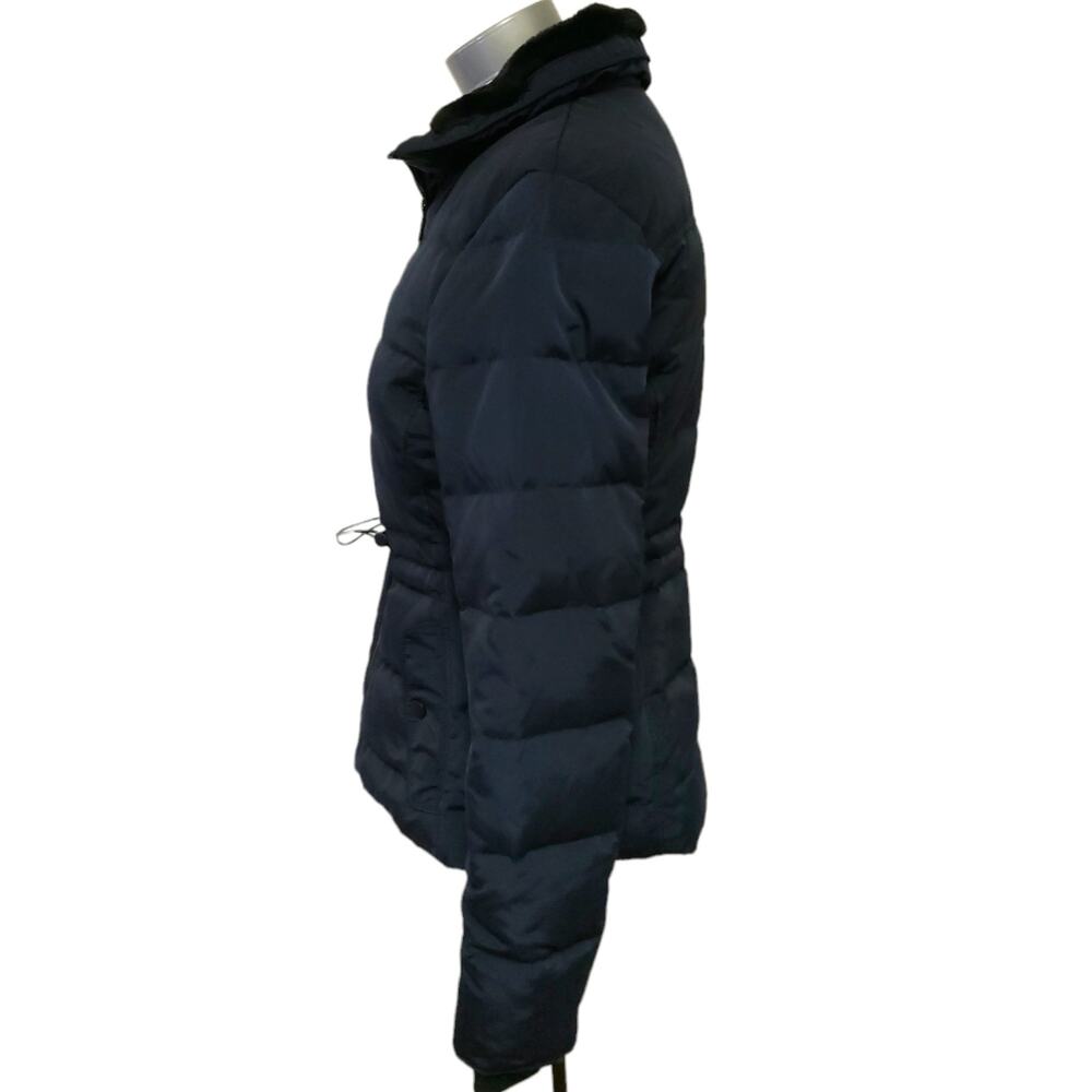 ZARA Woman feather down faux fur collar puffer winter jacket navy blue Size XS - Picture 2 of 9